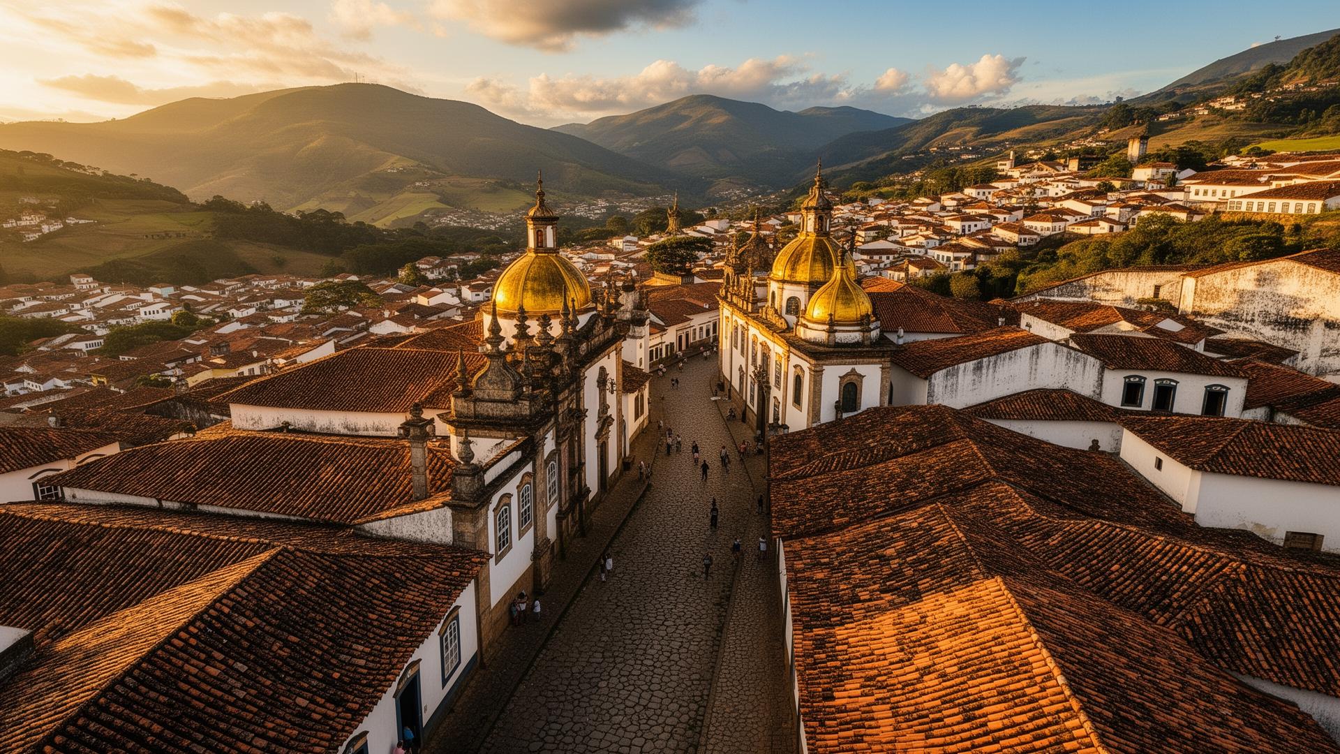 Vista aérea de Ouro Preto ao entardecer